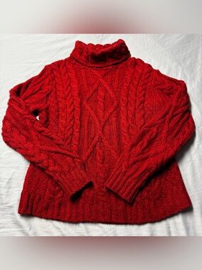Red Cable Knit Turtleneck Sweater Inis Crafts Women Ireland